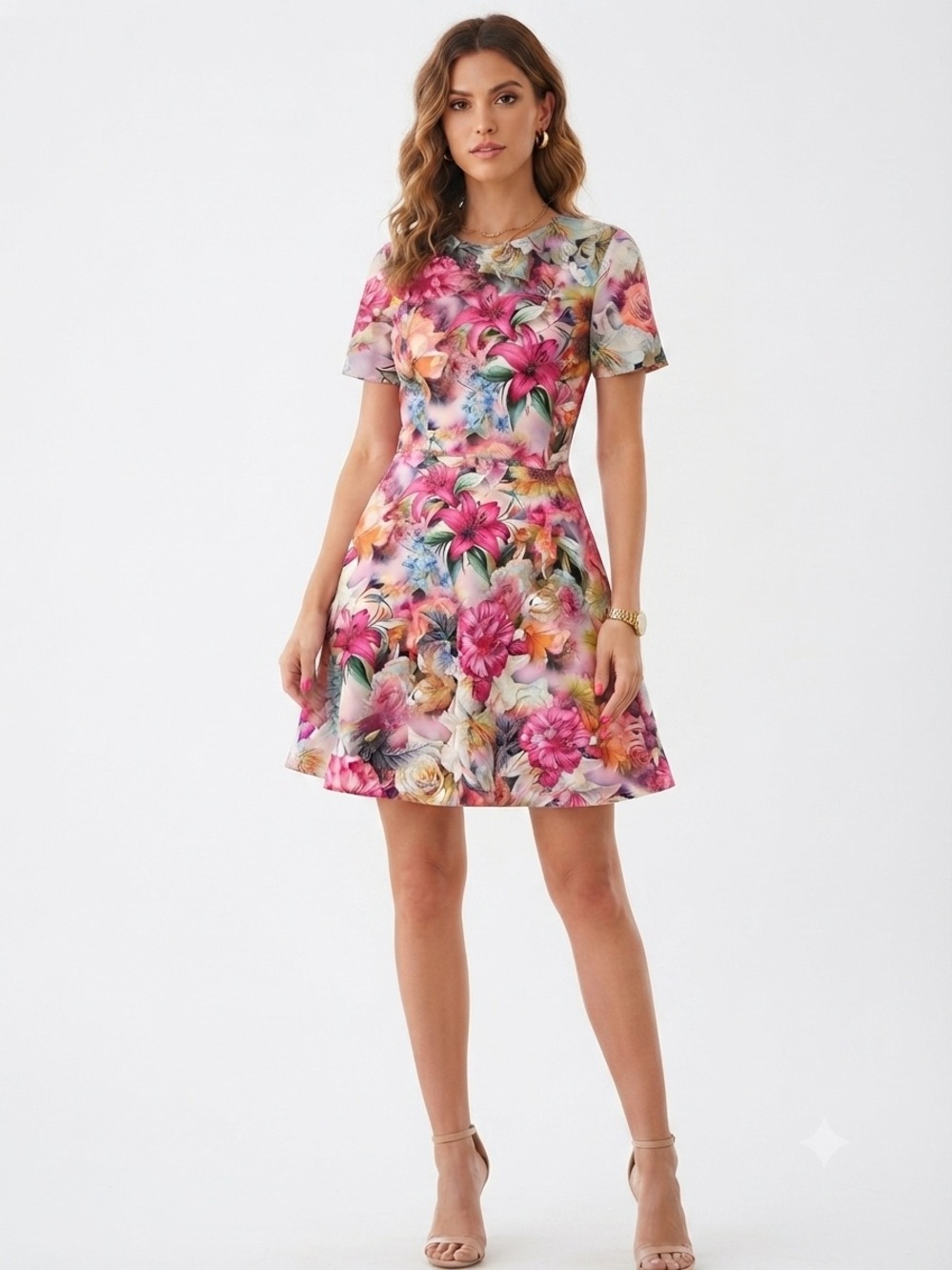Alexia Admor Vibrant Floral Short Sleeve Fit & Flare Party Dress Large